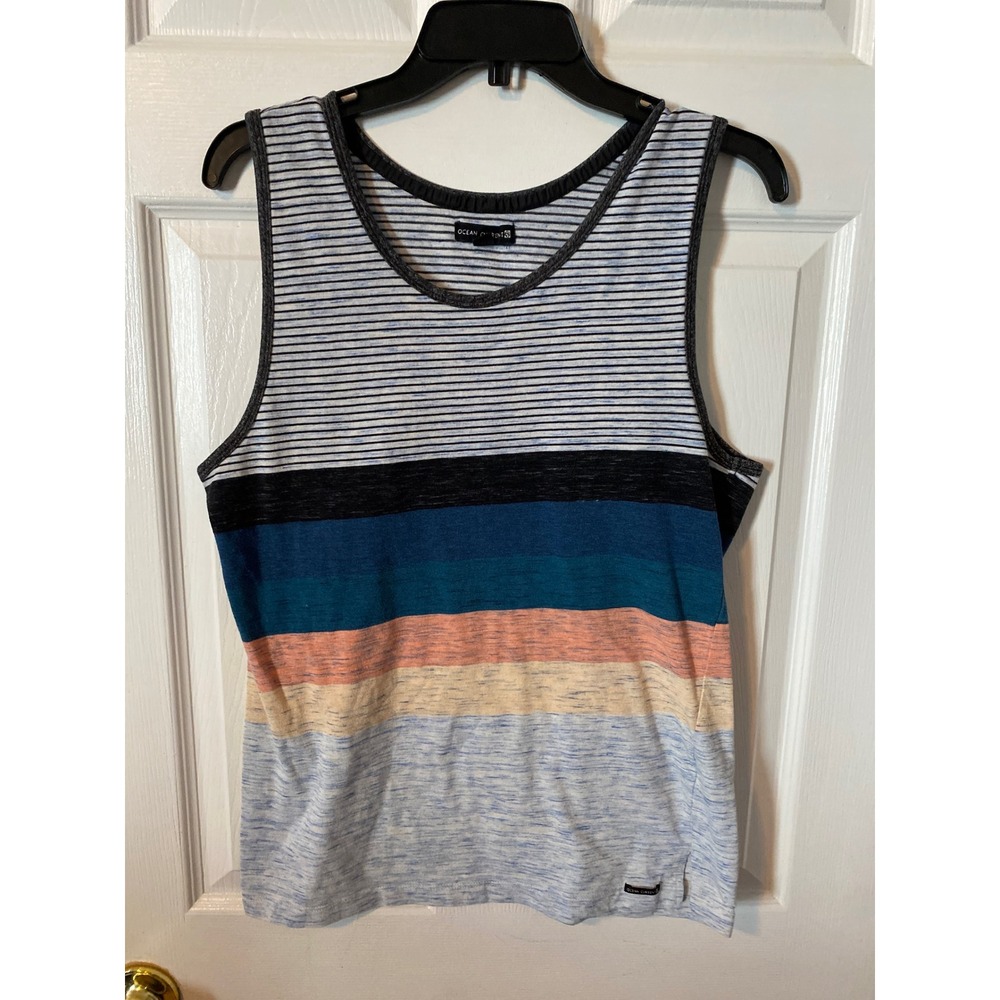 Ocean Current Mens Striped Tank Top Blue Peach Black Sleeveless Shirt Size M